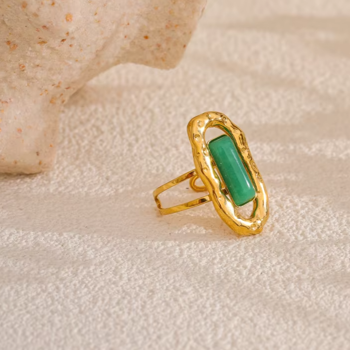 Natural Stone Green Agate Adjustable Ring