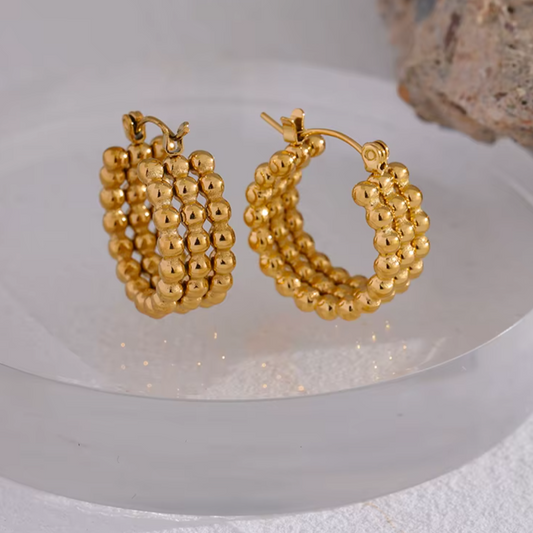 Gold Beaded Hoop Earrings