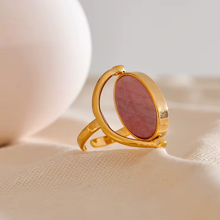 Natural Stone Shell Rotatable Adjustable Ring