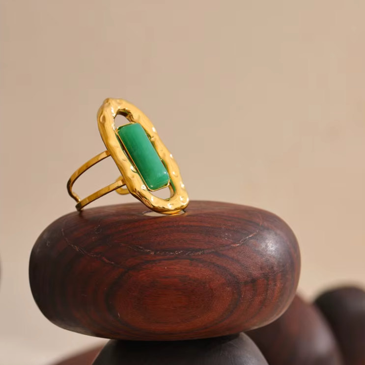 Natural Stone Green Agate Adjustable Ring