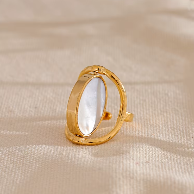 Natural Stone Shell Rotatable Adjustable Ring