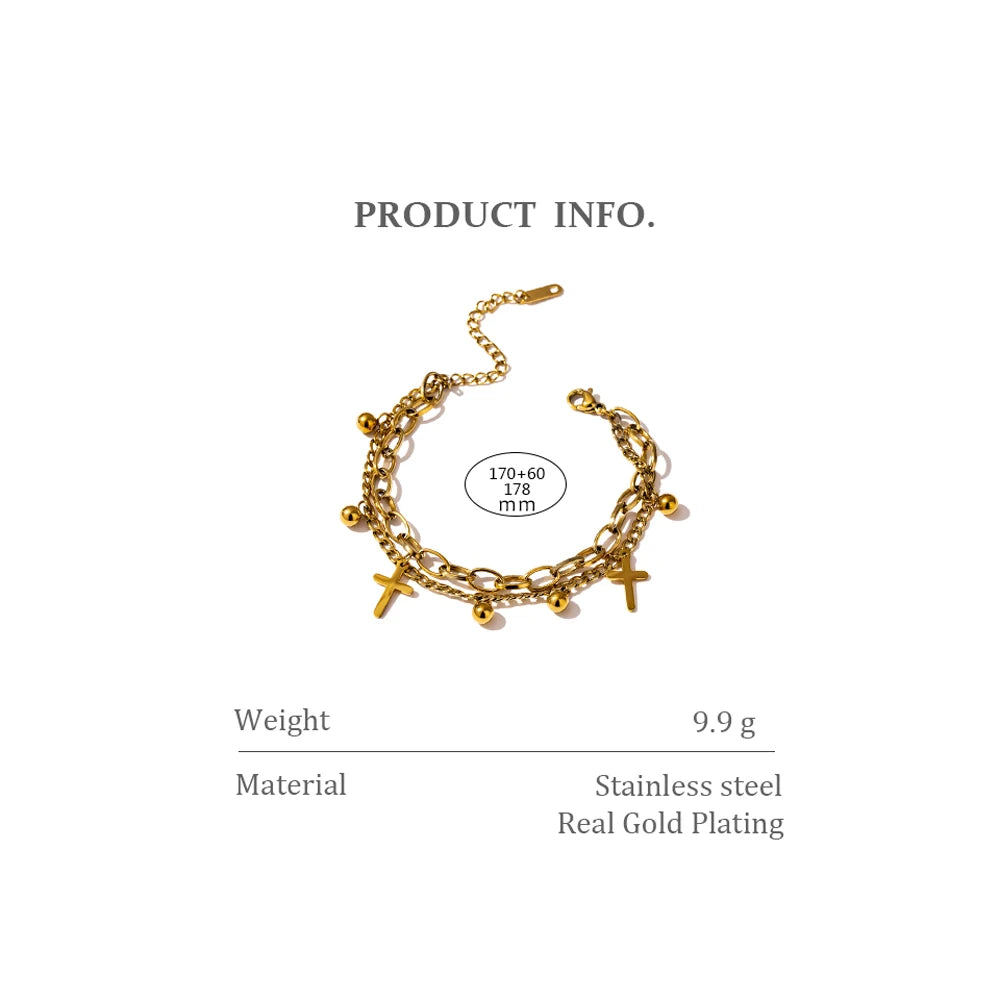 Multilayer Chain And Cross Bracelet