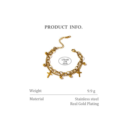 Multilayer Chain And Cross Bracelet