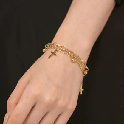 Multilayer Chain And Cross Bracelet