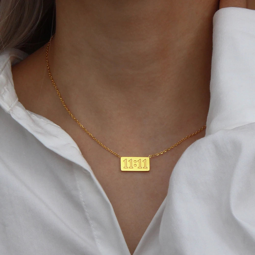 11:11 Rectangle Pendant Plate Necklace