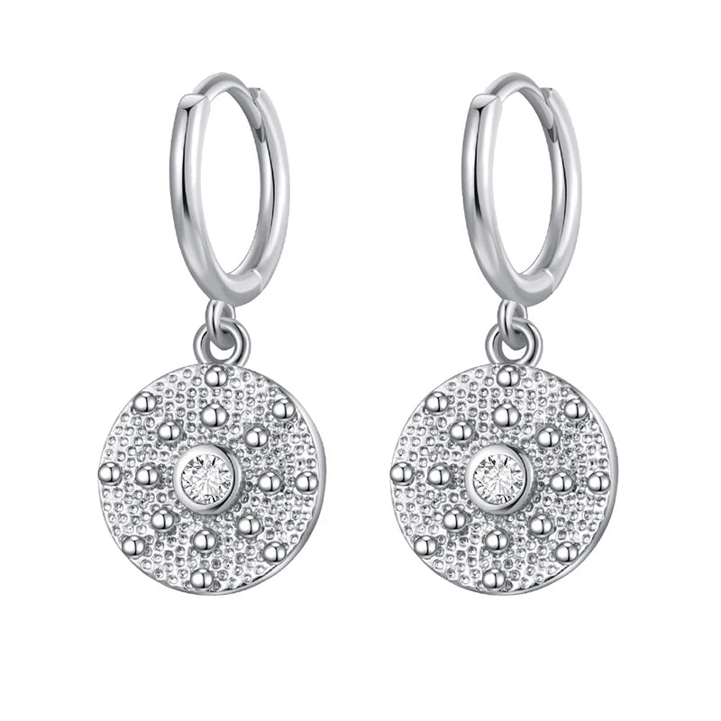 Round Coin Zirconia Earrings