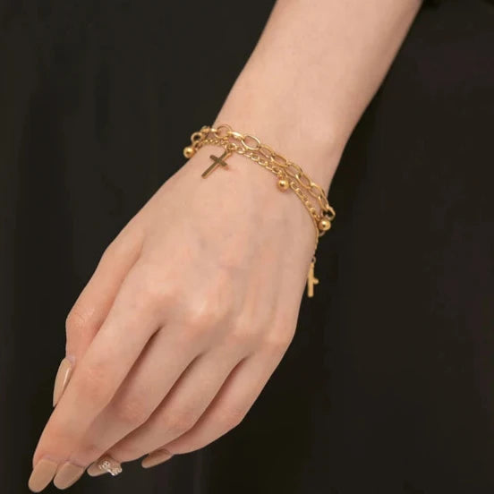 Multilayer Chain And Cross Bracelet