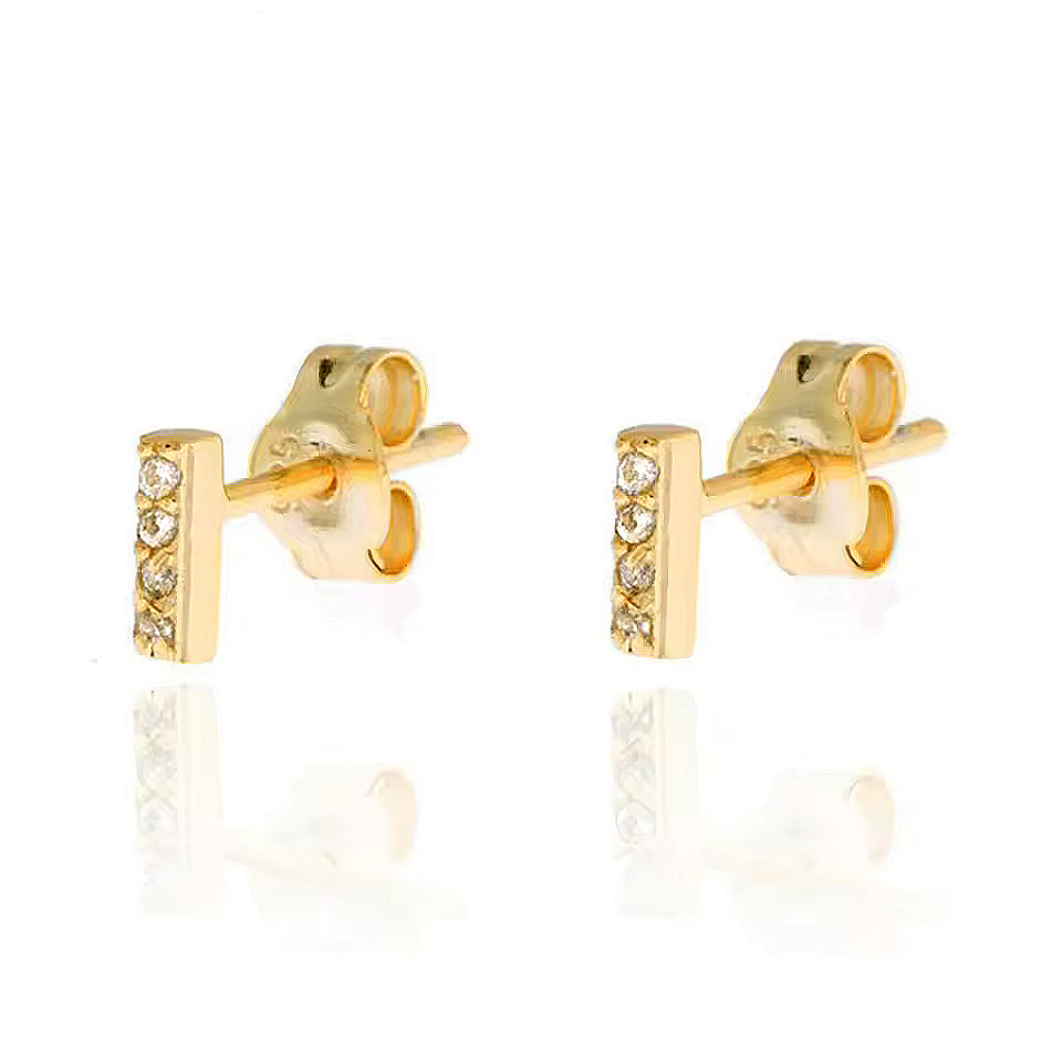 Flat Bar Zircon Stud Earrings