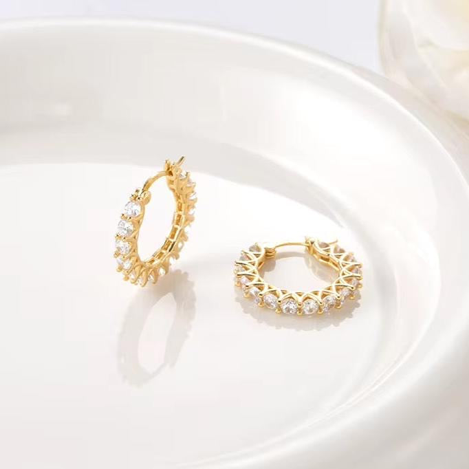 Full Paved Crystal Zirconia Hoop Earrings