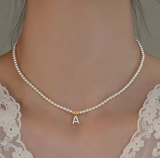 Initial Letter Pearl Beads Necklace