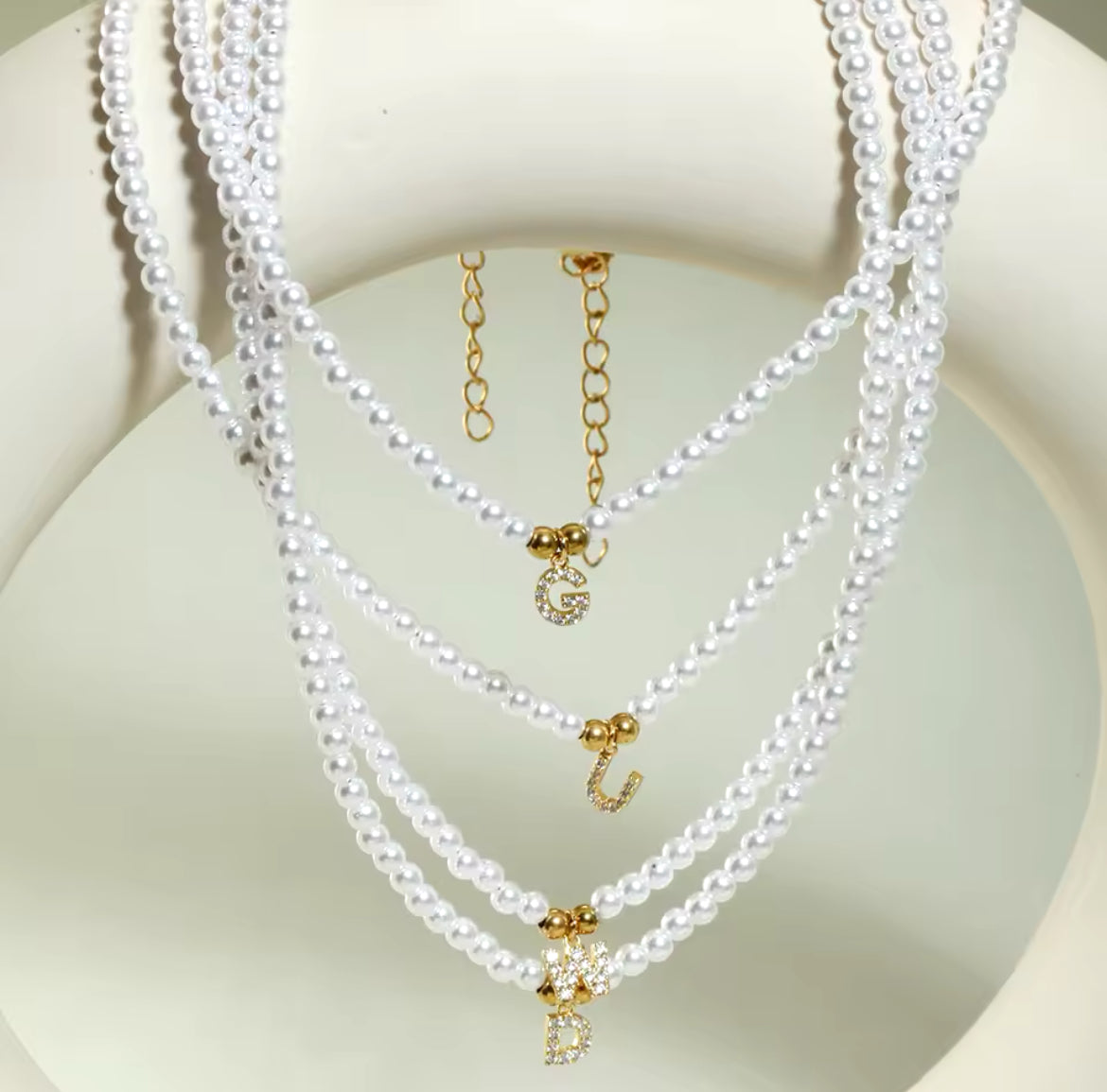 Initial Letter Pearl Beads Necklace