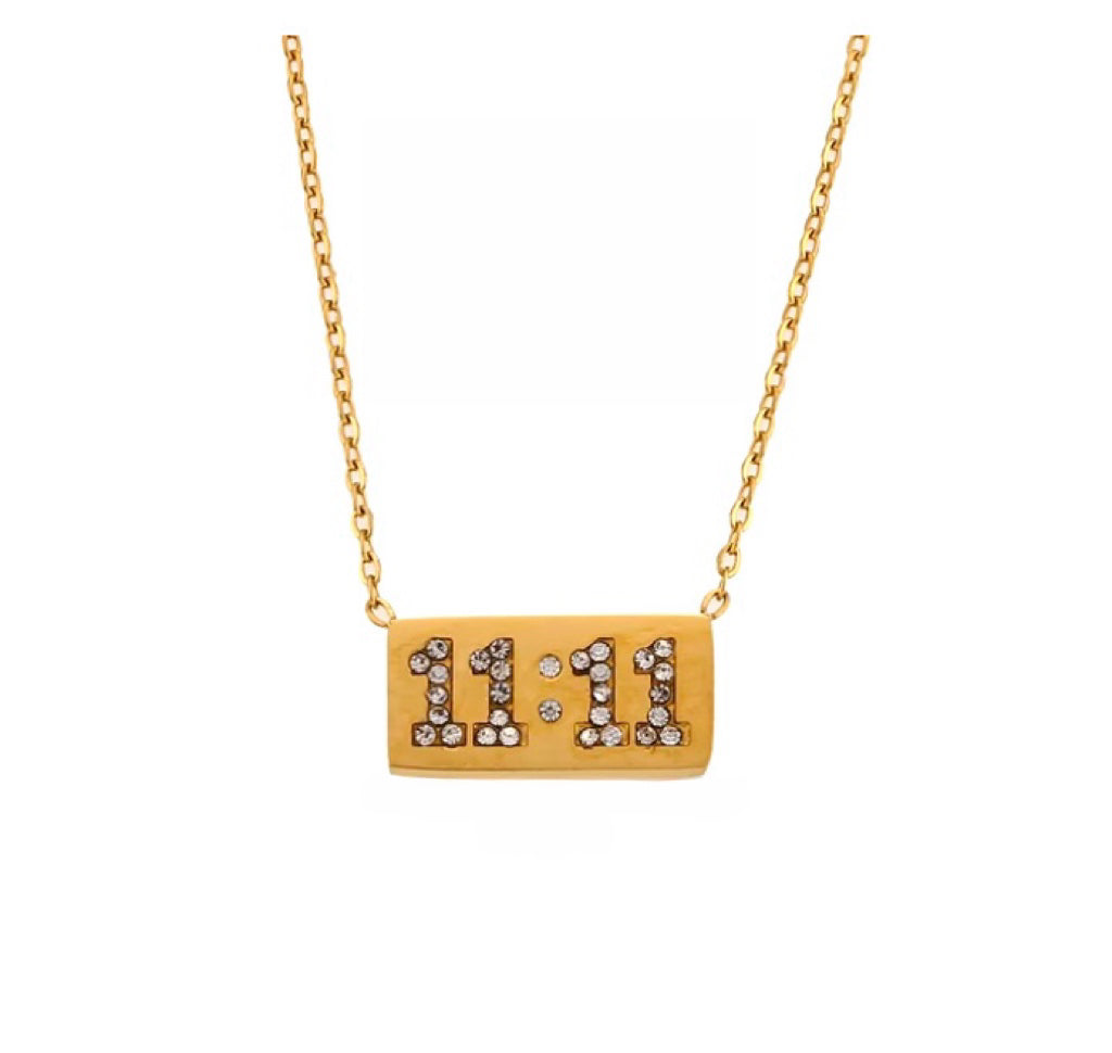 11:11 Encrusted Rectangle Pendant Plate Necklace