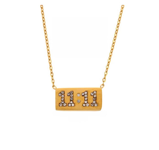 11:11 Encrusted Rectangle Pendant Plate Necklace