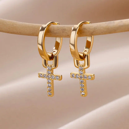 Zirconia Cross Dangle Earrings