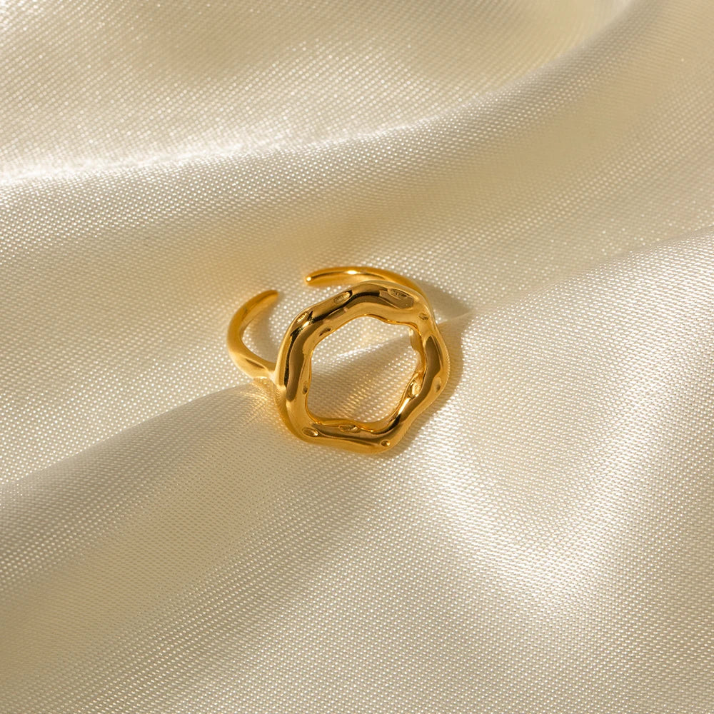 Hollow Lava Adjustable Gold Ring