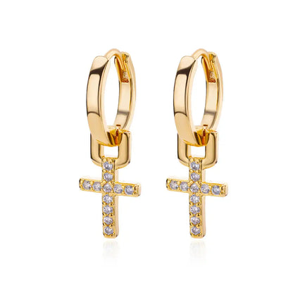 Zirconia Cross Dangle Earrings