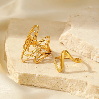 Two Piece Set Irregular Curve Wave Adjustable Ring