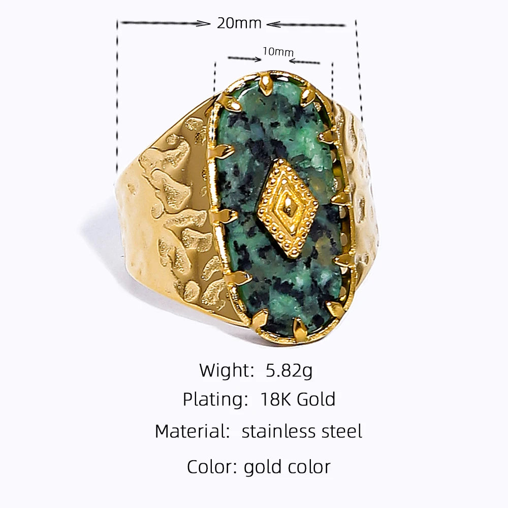 Wide Texture Natural Stone Adjustable Ring