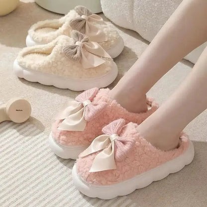 Anti-Slip Thick Platform Bow Indoor Slippers