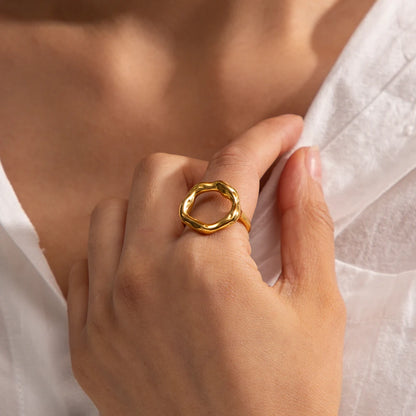 Hollow Lava Adjustable Gold Ring