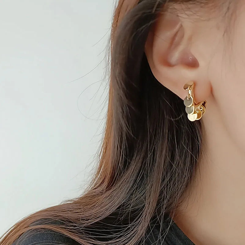 Disc Tassel Love Heart Ear Cuffs