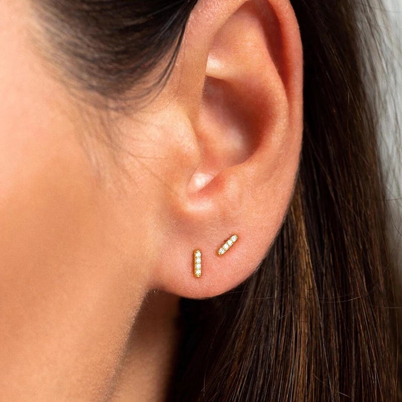 Flat Bar Zircon Stud Earrings