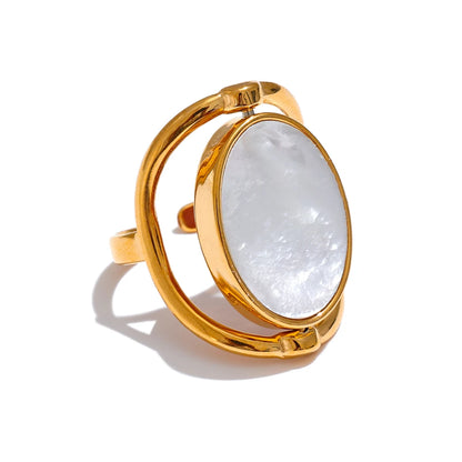 Natural Stone Shell Rotatable Adjustable Ring