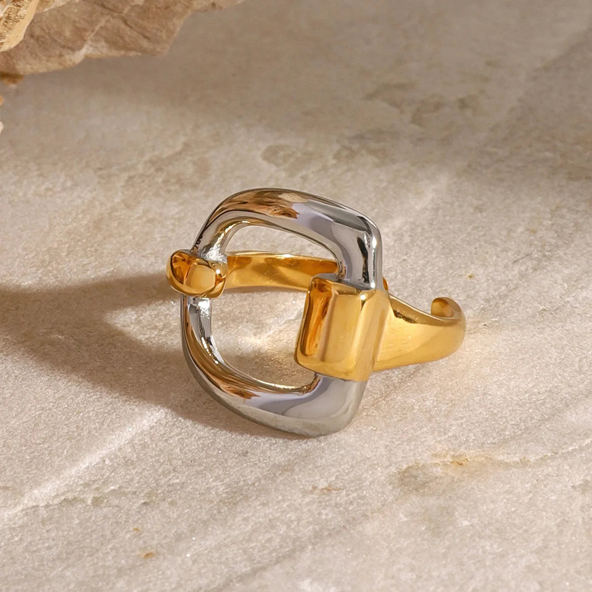 Unique Hollow Contrast Gold Silver Adjustable Ring