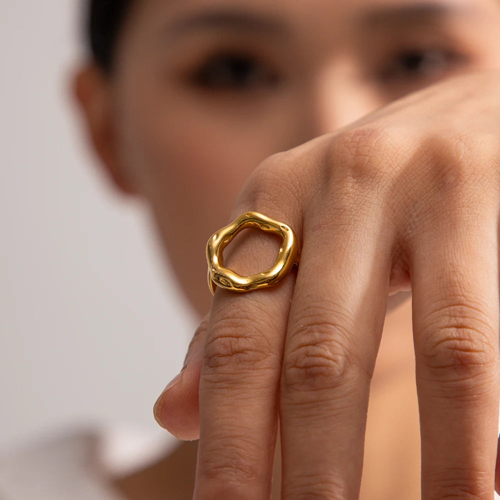 Hollow Lava Adjustable Gold Ring