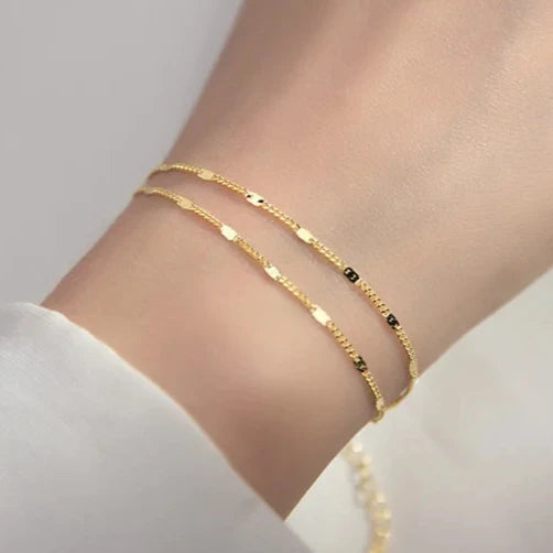 Fine Chain And Flat Bar Multilayer Bracelet