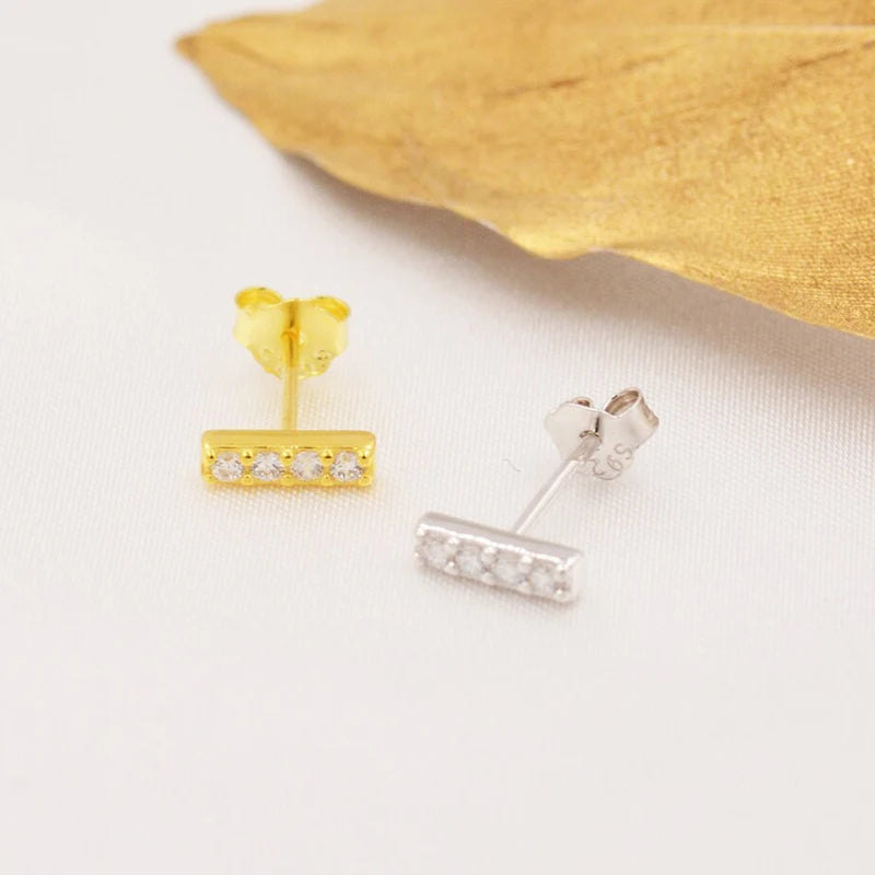 Flat Bar Zircon Stud Earrings