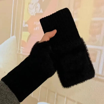 Mink Fleece Half Finger Gloves