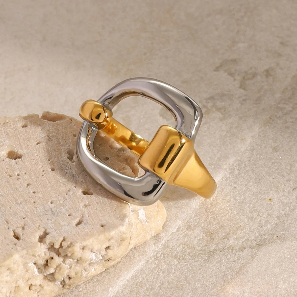 Unique Hollow Contrast Gold Silver Adjustable Ring