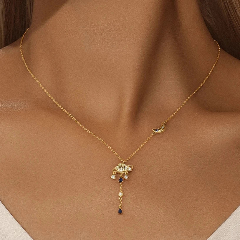 Sun, Moon, Stars And Cloud Necklace