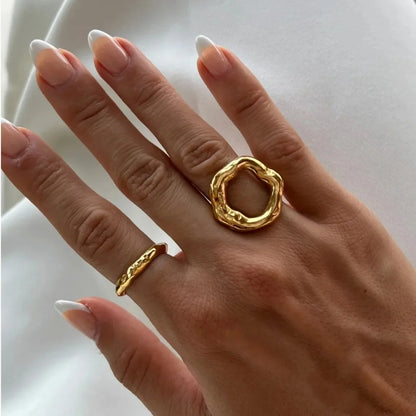 Hollow Lava Adjustable Gold Ring