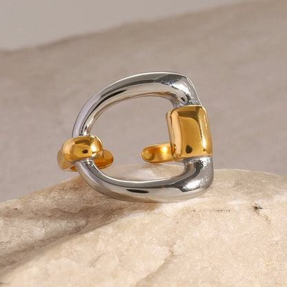 Unique Hollow Contrast Gold Silver Adjustable Ring