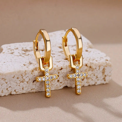 Zirconia Cross Dangle Earrings