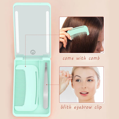 Portable Pocket Mini Foldable LED Mirror With Comb And Tweezer