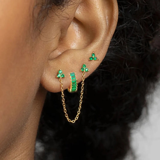 Three Piece Set Zirconia Studs And Hoop Earrings