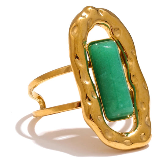 Natural Stone Green Agate Adjustable Ring