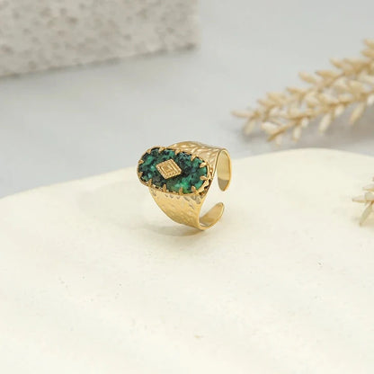 Wide Texture Natural Stone Adjustable Ring