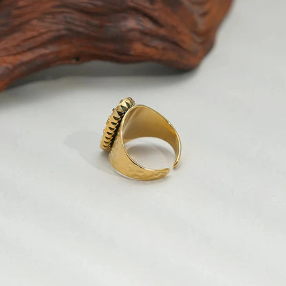 Wide Texture Natural Stone Adjustable Ring