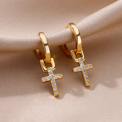 Zirconia Cross Dangle Earrings