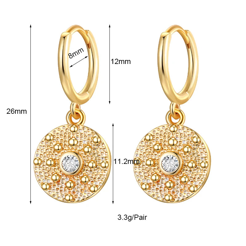 Round Coin Zirconia Earrings