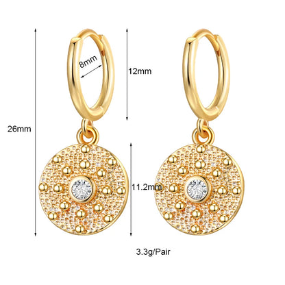 Round Coin Zirconia Earrings