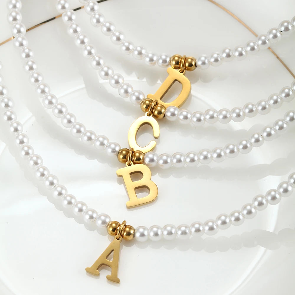 Initial Letter Pearl Beads Necklace