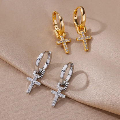 Zirconia Cross Dangle Earrings