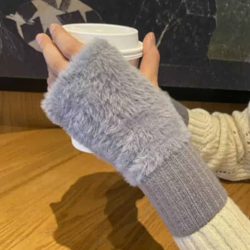 Mink Fleece Half Finger Gloves