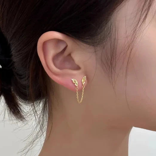 Butterfly Double Stud Tassel Chain Earrings