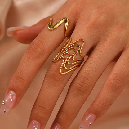 Two Piece Set Irregular Curve Wave Adjustable Ring